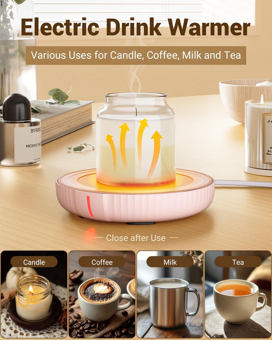 Large Candle Warmer Plate - Coffee Cup Mug Warmer for Desk, Candle Melter, Electric Mug Heater for Beverages, Milk & Tea, Coffee Accessories Ideal Gifts Keep Cup Warm (Pink)