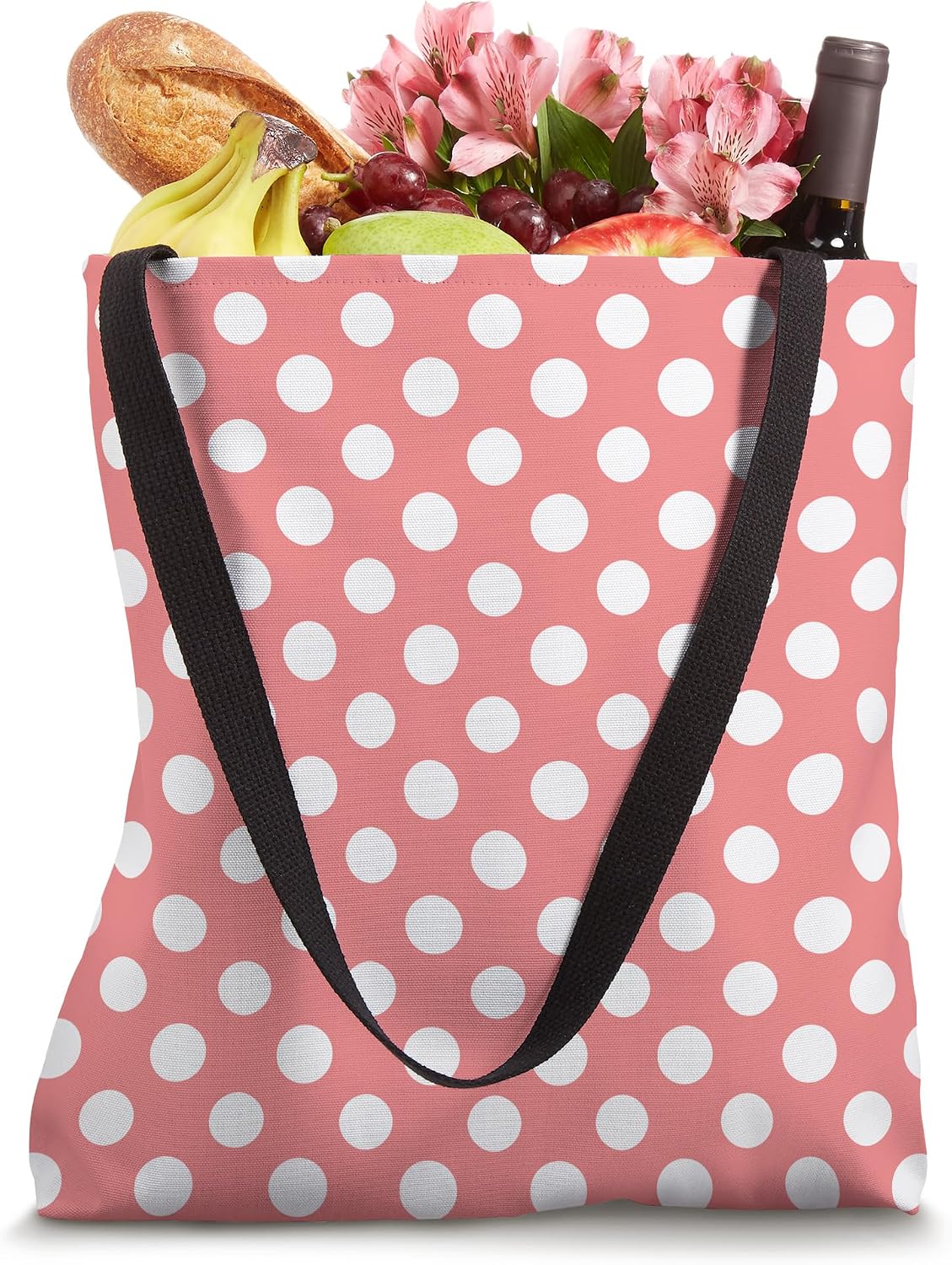 Polka Dot Pastel Peach Pink White, Women Girls Polka Dots Tote Bag