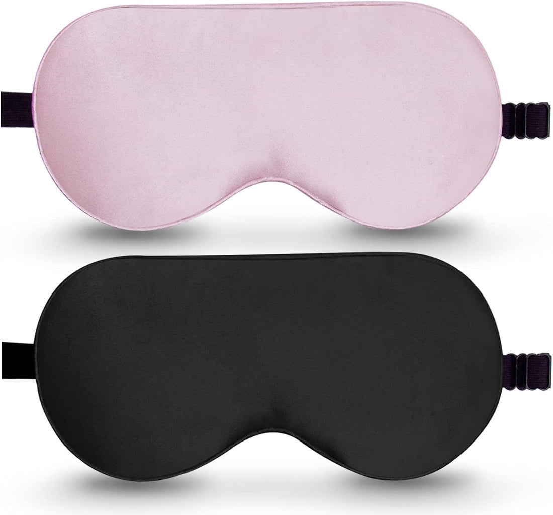 BeeVines 100% Real Mulberry Silk 2 Pack Sleep Mask, Natural Pure Silk Eye Masks with Adjustable Strap for Sleeping, 100% Bloc