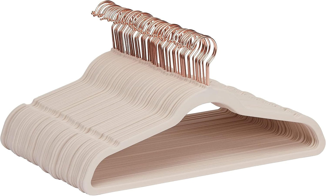 Amazon Basics Space Saving Slim Velvet Non-Slip Suit Clothes Hangers, Sturdy Construction, Closet Organizer, Pack of 50, Blus