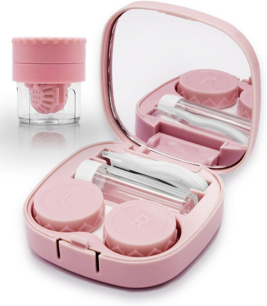 Contact Lens Case with Cleaner Washer, Travel Size Cute Colored Contact Lenses Applicator Removal Tool Kit with Mirror Soluti