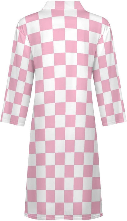 Pink Pastel Checkered Print Robes for Men Women, Soft Bathrobe Long Men Womens Robes Lightweight Cozy Bath Robe