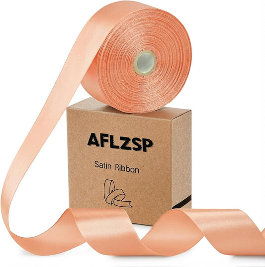 Ribbon for Gift Wrapping, Peach Satin Roll for Bows & Eternal Flower Making, Father's Day Decoration, 1-1/2 Inch x 50 Yds.