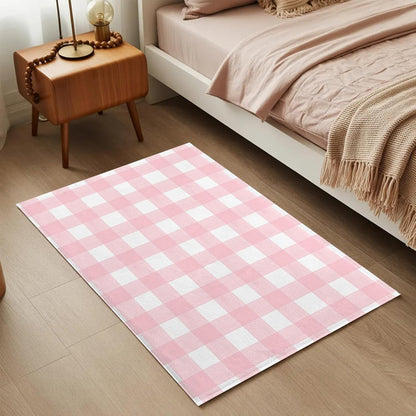 Non Slip Bath Mat for Bathroom Floor Tub, Pink White Buffalo Plaid Bathroom Rug Water Absorbent Soft Shaggy Rugs Indoor Doormats Modern Geometric Checkered Mats,16x24in