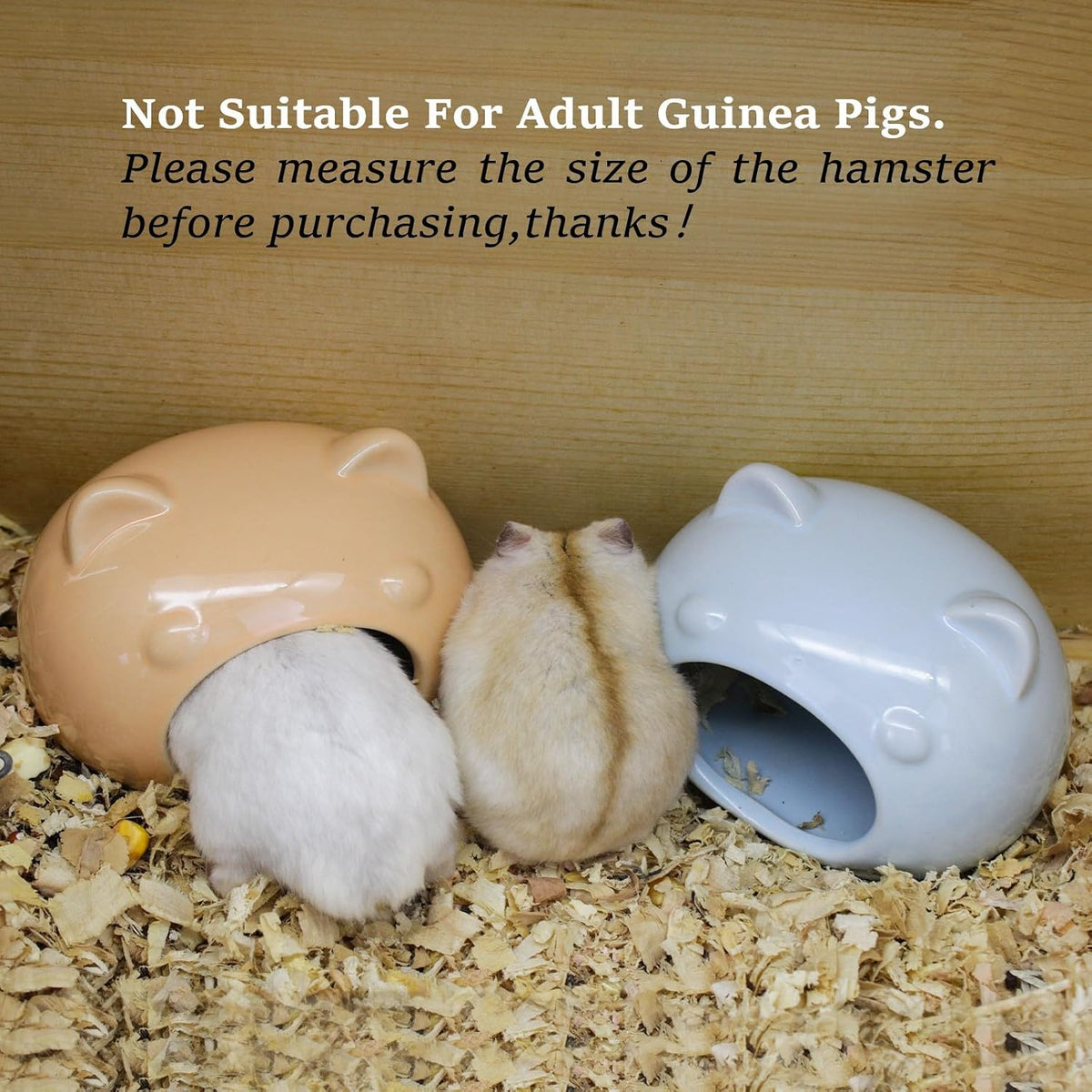 Hamster Ceramic House, Cute Bear Shape Hamsters Summer Cooling Cave for Small Pets Dwarf Mice Gerbils (Pink, S)