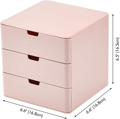 3-Drawer Vanity Organizer, Compact Storage Organization Drawers Small Size Pink