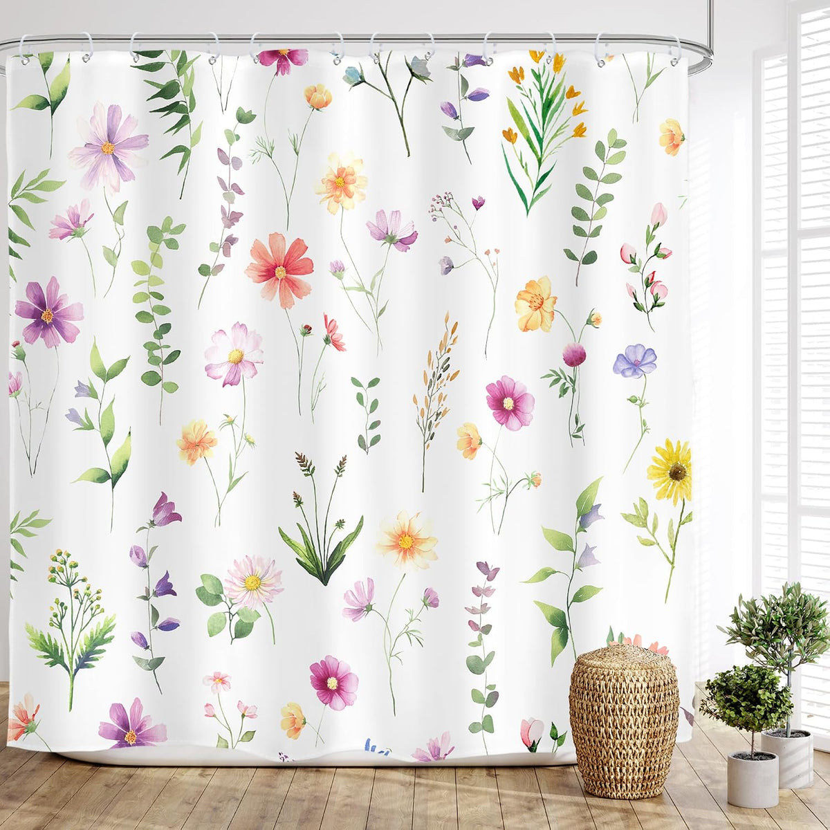 Pink Floral Shower Curtain Summer Flowers Bathroom Curtain Set