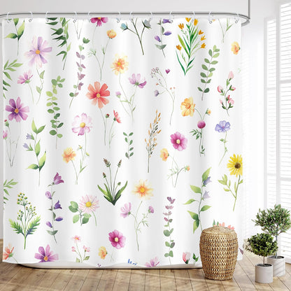 Pink Floral Shower Curtain Summer Flowers Bathroom Curtain Set
