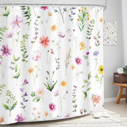 Pink Floral Shower Curtain Summer Flowers Bathroom Curtain Set