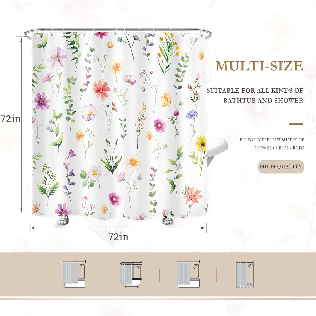 Pink Floral Shower Curtain Summer Flowers Bathroom Curtain Set