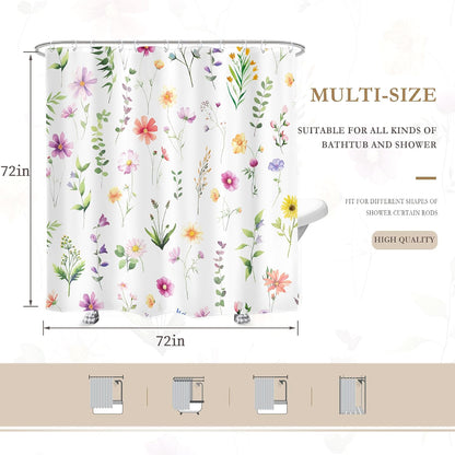 Pink Floral Shower Curtain Summer Flowers Bathroom Curtain Set