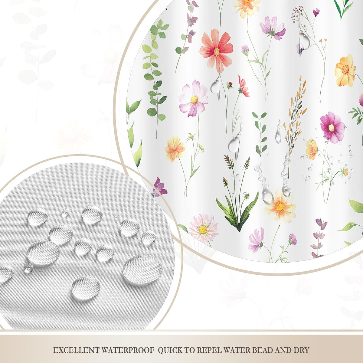 Pink Floral Shower Curtain Summer Flowers Bathroom Curtain Set