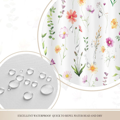 Pink Floral Shower Curtain Summer Flowers Bathroom Curtain Set