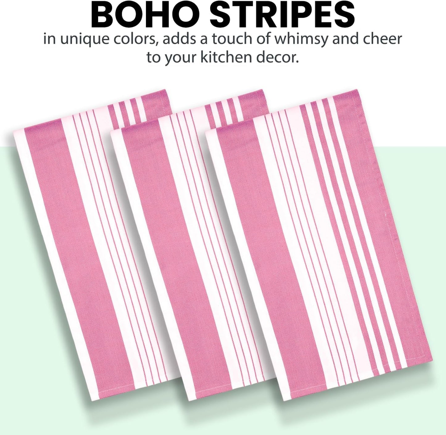 Stripe Kitchen Towels Decor Mordern Design Centreband Dish Towels Boho Stripe Absorbent Festive Gift Set of 6 Pantry Reusable Kitchen Dish Towel|Easter Spring Decor 18x28 in |Pink