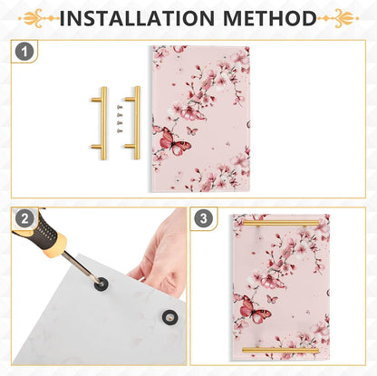 Pink Cherry Flowers Blossom Retro Decorative Tray with Handles Handled Serving Tray Eating Tray for Jewelry Perfume Living Room Kitchen Serving
