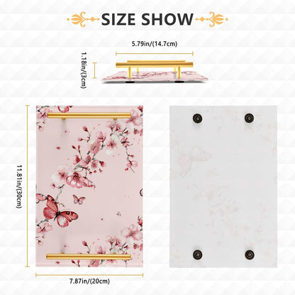 Pink Cherry Flowers Blossom Retro Decorative Tray with Handles Handled Serving Tray Eating Tray for Jewelry Perfume Living Room Kitchen Serving