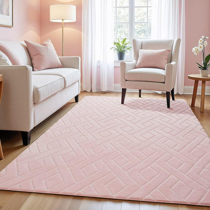 Soft Area Rug for Girls Bedroom, 3x5 Pink Geometric Shag Rugs