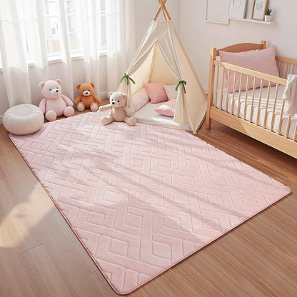Soft Area Rug for Girls Bedroom, 3x5 Pink Geometric Shag Rugs