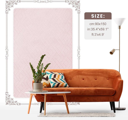 Soft Area Rug for Girls Bedroom, 3x5 Pink Geometric Shag Rugs