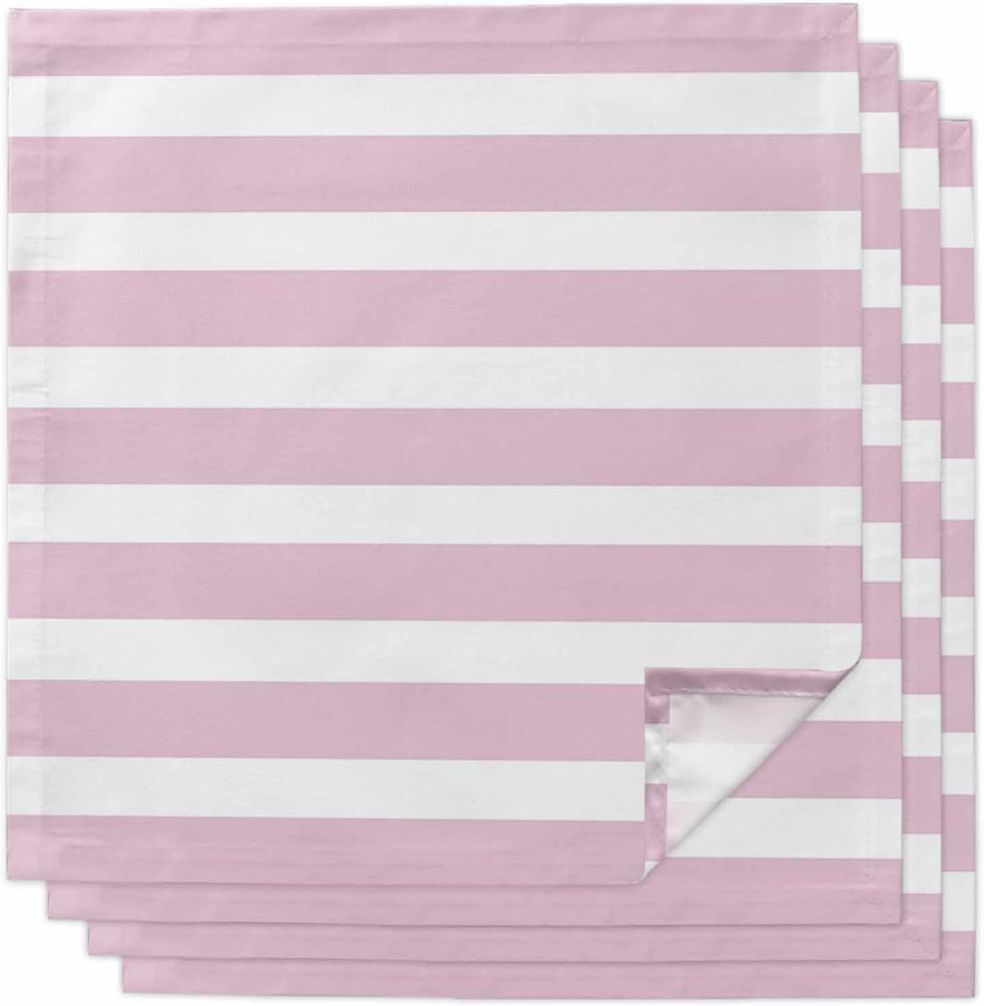 Pink Stripe Cloth Napkins Set of 4, Modern Simple Geometric White Striped Washable Reusable Dinner Cocktail Napkin for Kitchen Party Wedding Banquet Holiday Baby Shower Table Decor