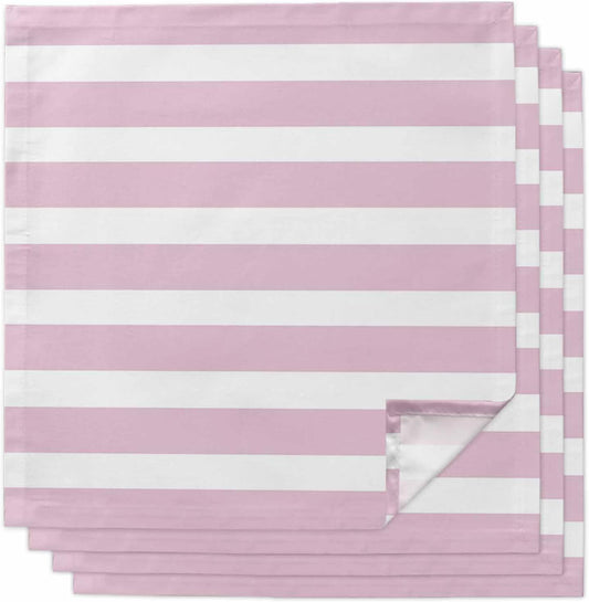 Pink Stripe Cloth Napkins Set of 4, Modern Simple Geometric White Striped Washable Reusable Dinner Cocktail Napkin for Kitchen Party Wedding Banquet Holiday Baby Shower Table Decor