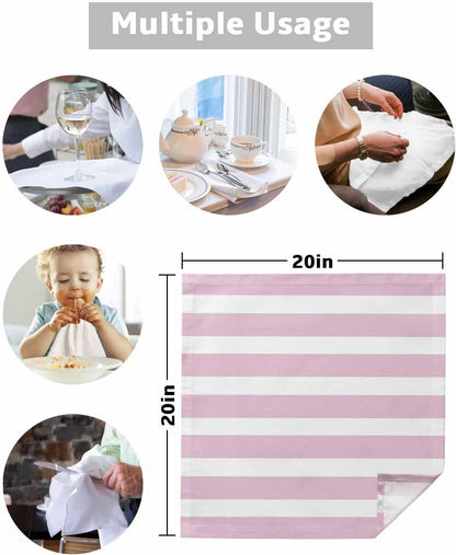 Pink Stripe Cloth Napkins Set of 4, Modern Simple Geometric White Striped Washable Reusable Dinner Cocktail Napkin for Kitchen Party Wedding Banquet Holiday Baby Shower Table Decor