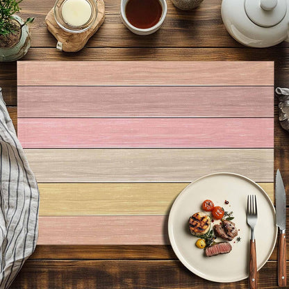 Placemats Set of 1, Peach Pink Wood Grain Cotton Linen Place Mats, Farmhouse Wooden Plank Washable Table Mats for Kitchen Holiday Dining Table Decor