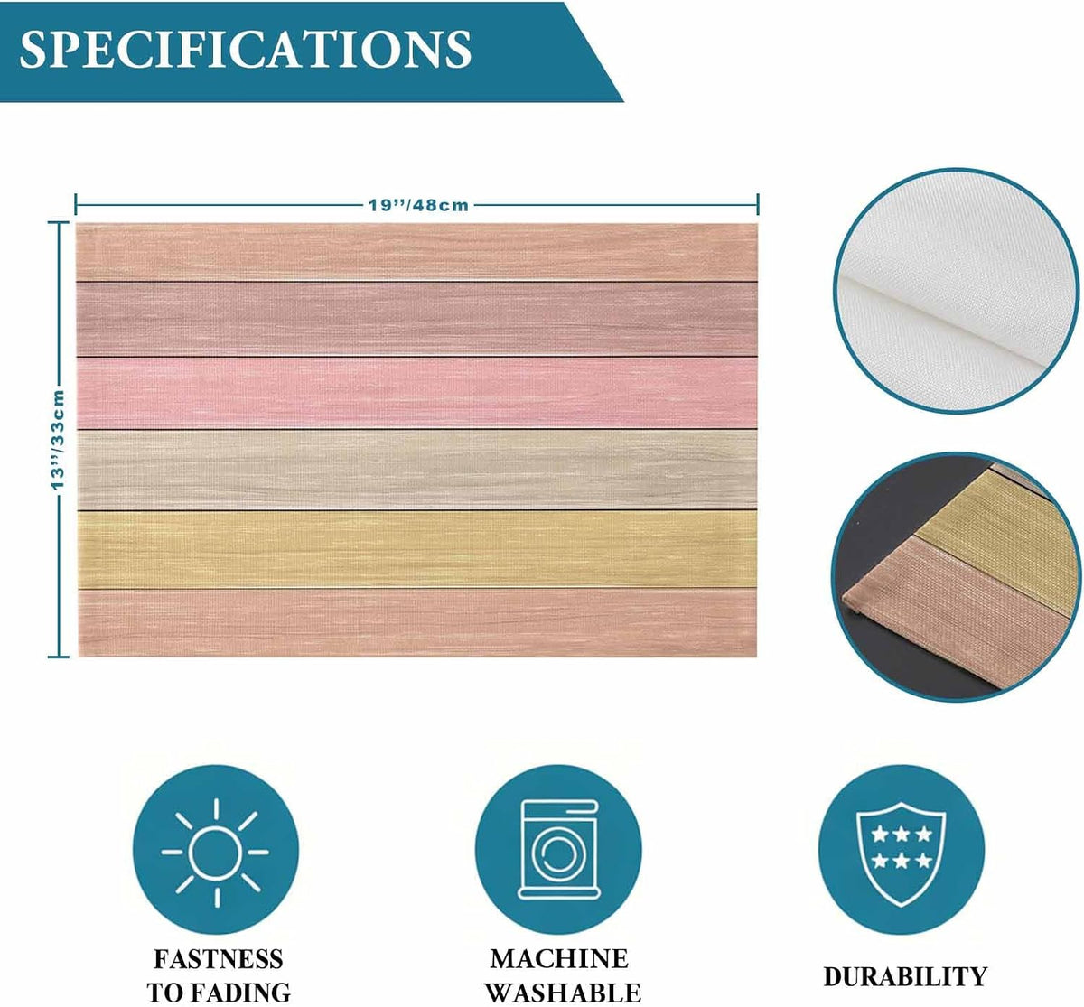 Placemats Set of 1, Peach Pink Wood Grain Cotton Linen Place Mats, Farmhouse Wooden Plank Washable Table Mats for Kitchen Holiday Dining Table Decor