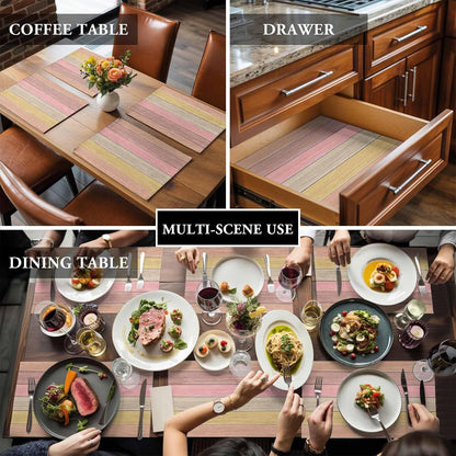 Placemats Set of 1, Peach Pink Wood Grain Cotton Linen Place Mats, Farmhouse Wooden Plank Washable Table Mats for Kitchen Holiday Dining Table Decor