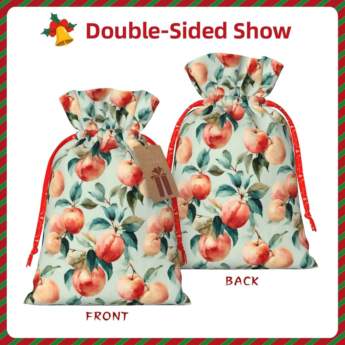 Fruits Peach (1) Print Christmas Drawstring Gift Bags, Reusable Candy Treat Bags For Holiday Birthday Party