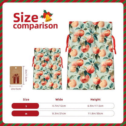 Fruits Peach (1) Print Christmas Drawstring Gift Bags, Reusable Candy Treat Bags For Holiday Birthday Party