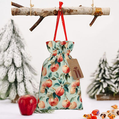 Fruits Peach (1) Print Christmas Drawstring Gift Bags, Reusable Candy Treat Bags For Holiday Birthday Party