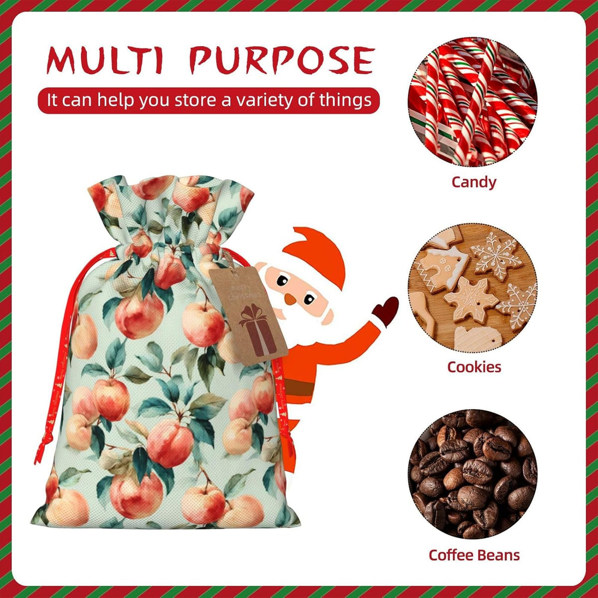 Fruits Peach (1) Print Christmas Drawstring Gift Bags, Reusable Candy Treat Bags For Holiday Birthday Party