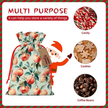 Fruits Peach (1) Print Christmas Drawstring Gift Bags, Reusable Candy Treat Bags For Holiday Birthday Party