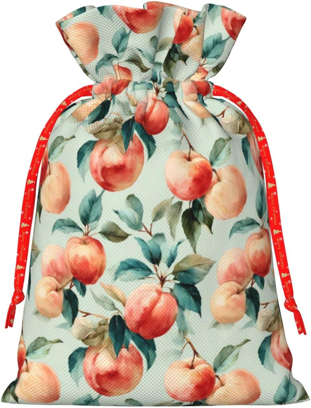 Fruits Peach (1) Print Christmas Drawstring Gift Bags, Reusable Candy Treat Bags For Holiday Birthday Party
