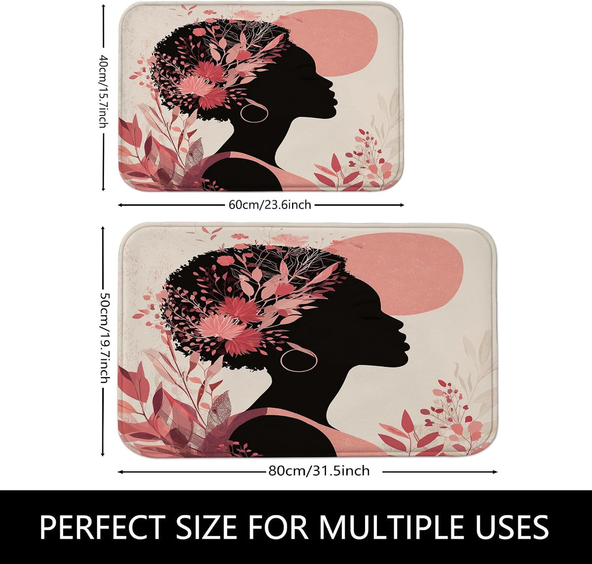 Floral Silhouette Quick Dry Bath Mat, Elegant Peach Flowers Artistic Non Slip Shower Mat, Spring Decorative Flannel Washable Bath Rugs for Bathroom Toilet Restroom 20x32 Inch