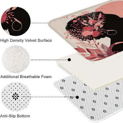 Floral Silhouette Quick Dry Bath Mat, Elegant Peach Flowers Artistic Non Slip Shower Mat, Spring Decorative Flannel Washable Bath Rugs for Bathroom Toilet Restroom 20x32 Inch