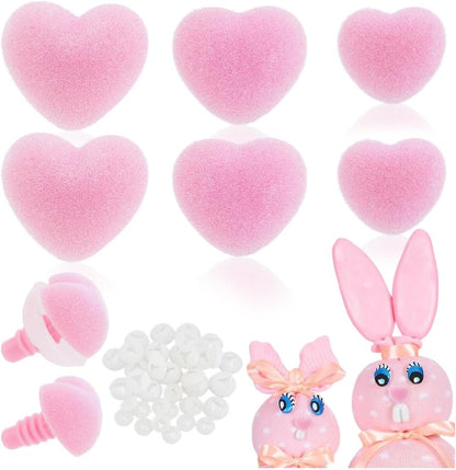 42 Sets Flocking Safety Noses 3 Sizes Pink Heart Noses Crafts Animal Nose Plastic Nose with Washers for Animal Puppet Teddy Bear DIY Sewing Crafting Crochet