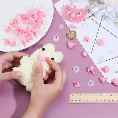 42 Sets Flocking Safety Noses 3 Sizes Pink Heart Noses Crafts Animal Nose Plastic Nose with Washers for Animal Puppet Teddy Bear DIY Sewing Crafting Crochet