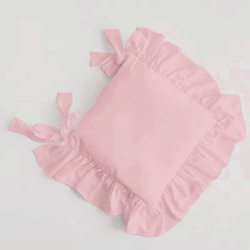Boho Ruffle Chair Cushion Covers Viscose Linen seat Cushion slipcovers with Ties Simple Solid Color Chair Pads for Kitchen Dining seat Chairs (Pink, 50x50cm/20x20in)