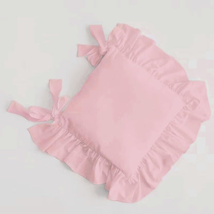 Boho Ruffle Chair Cushion Covers Viscose Linen seat Cushion slipcovers with Ties Simple Solid Color Chair Pads for Kitchen Dining seat Chairs (Pink, 50x50cm/20x20in)