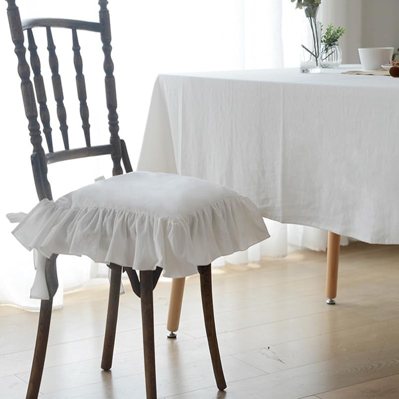 Boho Ruffle Chair Cushion Covers Viscose Linen seat Cushion slipcovers with Ties Simple Solid Color Chair Pads for Kitchen Dining seat Chairs (Pink, 50x50cm/20x20in)