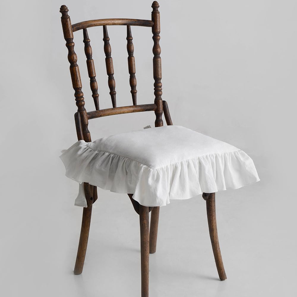 Boho Ruffle Chair Cushion Covers Viscose Linen seat Cushion slipcovers with Ties Simple Solid Color Chair Pads for Kitchen Dining seat Chairs (Pink, 50x50cm/20x20in)