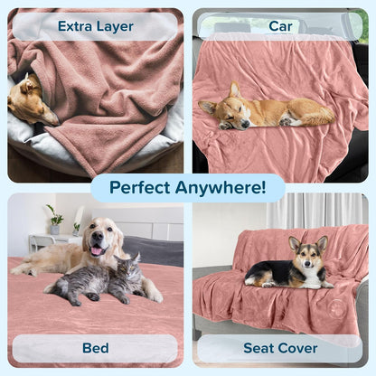 Waterproof Pet Blanket - 50x60-Inch Reversible Sherpa Fleece Throw Protects Couches, Cars, and Beds from Spills, Stains, and Fur by PETMAKER (Pink)