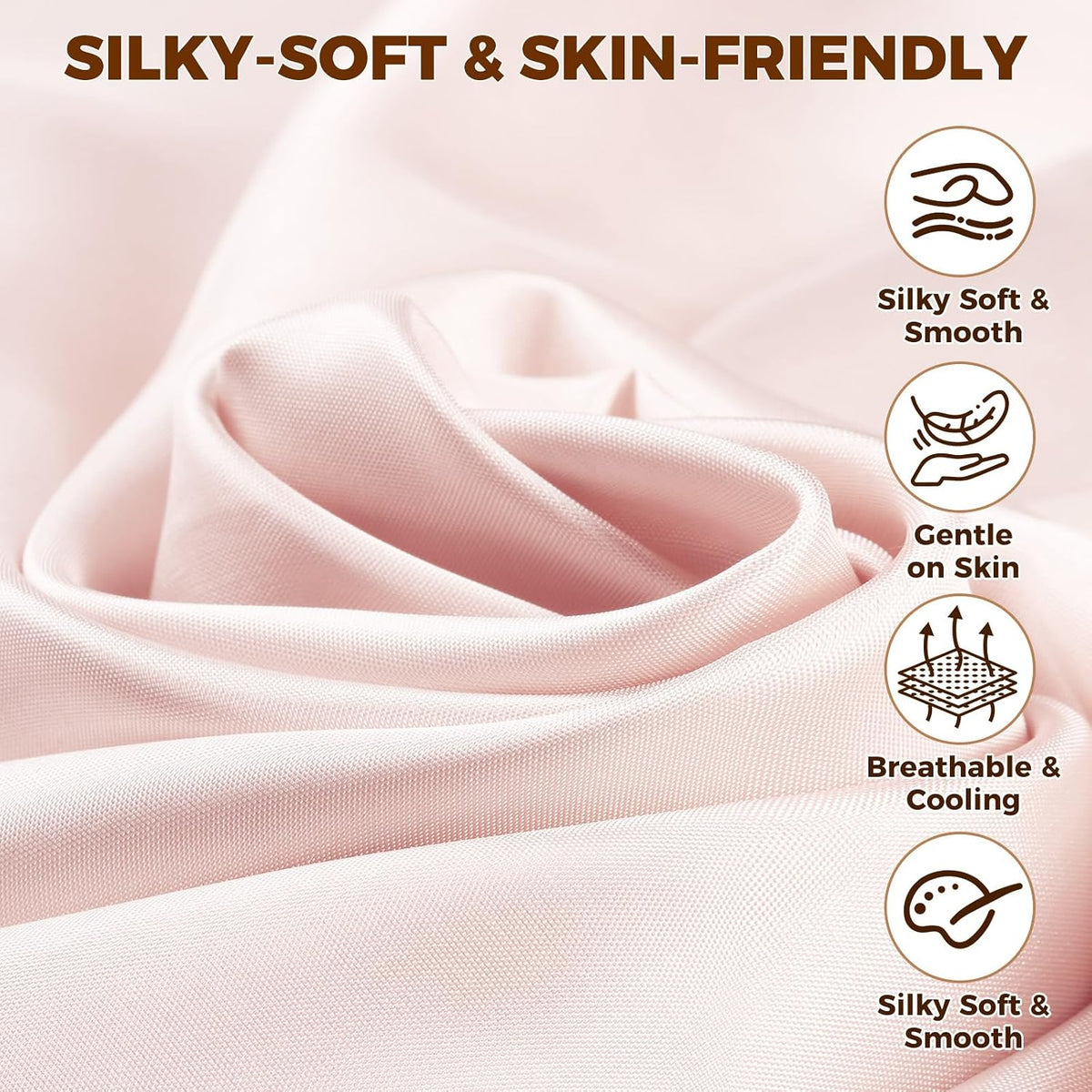 Satin Pillowcase with Zipper, Queen 20 x 26 Inch, Blush Pink, Cooling