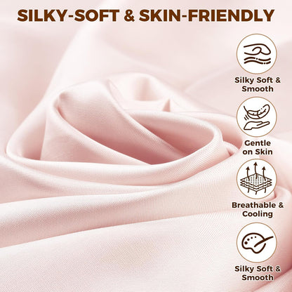 Satin Pillowcase with Zipper, Queen 20 x 26 Inch, Blush Pink, Cooling