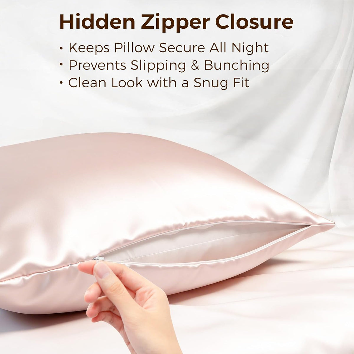 Satin Pillowcase with Zipper, Queen 20 x 26 Inch, Blush Pink, Cooling