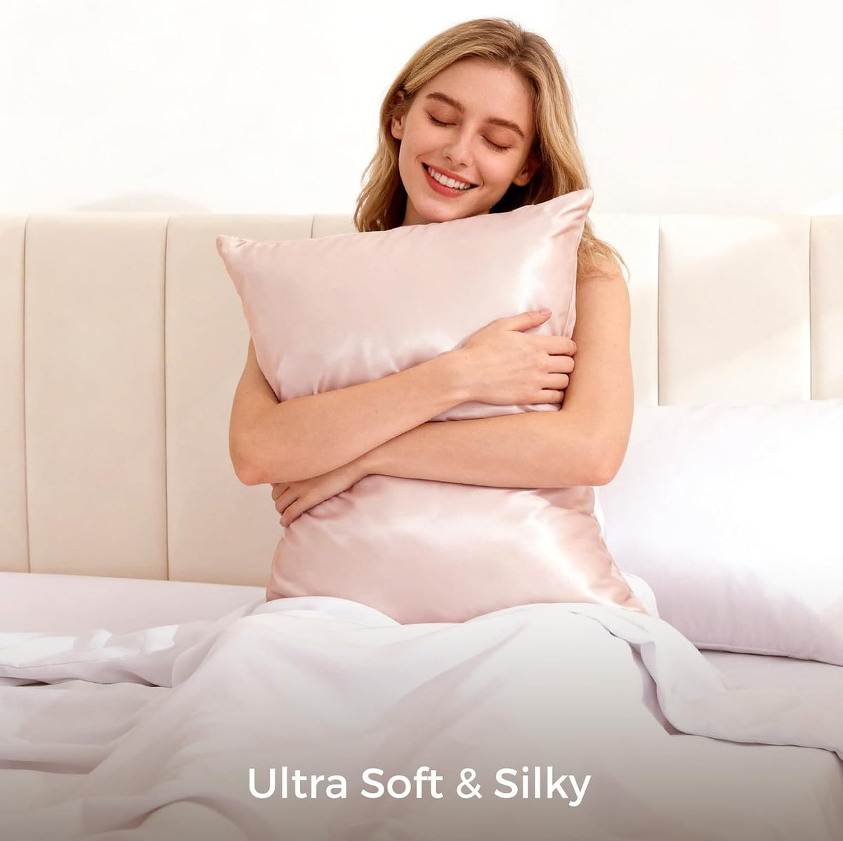 Satin Pillowcase with Zipper, Queen 20 x 26 Inch, Blush Pink, Cooling