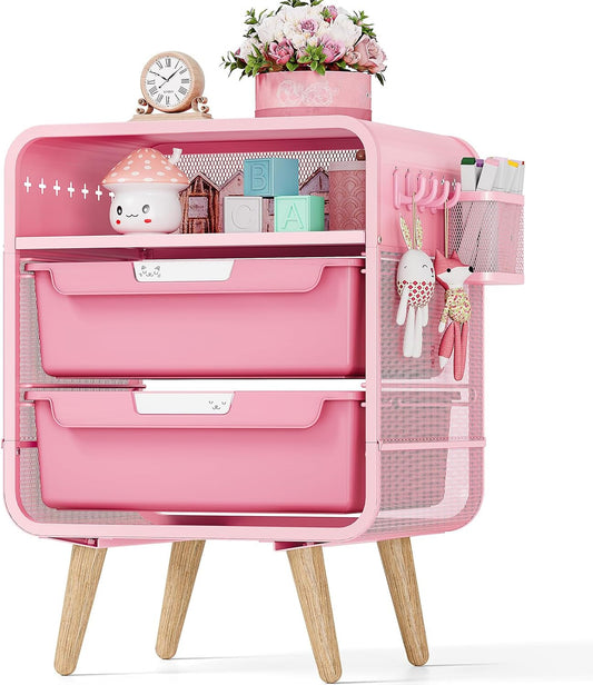 Pink Nightstand, Cute End Table with Storage Drawer, Kids Nightstand for Bedroom Furniture, Bedside Table Small Desk Coffee Table for Living Room, Dorm, Office