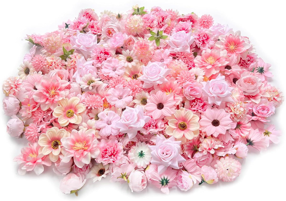 Artificial Pink Flowers Bulk Silk Roses Fake Flowers Heads for Crafts - DIY Home Spring Garden Floral Party Wildflower Garland Hanging Decoration Mini Small Rose Faux Fabric Flowers Heads 3-6cm (Pink)